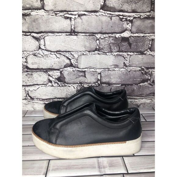 M4D3 Black Leather Calf Hair Super Platform Slip On Sneakers Women Sz 7M US/38EU - Picture 1 of 13